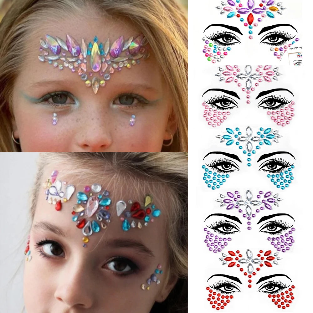 5Pcs/lot Mixed Shinying Girl Nail Glitter Face Stickers Rhinestone 3D Colorful Random Nail Face Crystal DIY Makeup Face/Body Dia