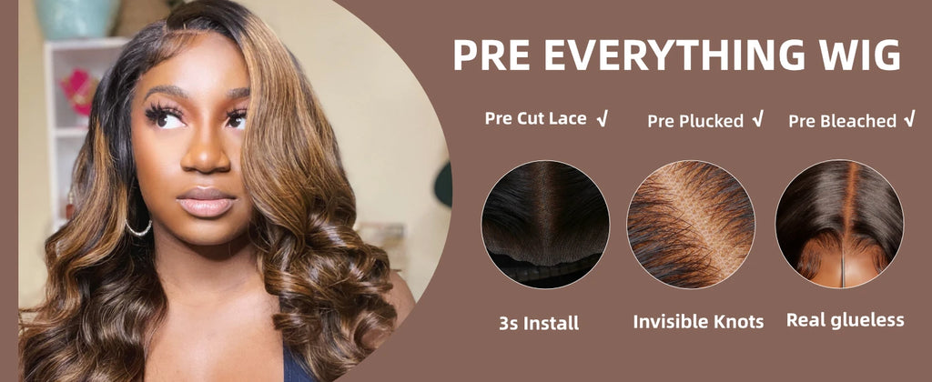 Unice Hair Balayage 3D Body Wave Wig Pre Cut Pre Bleached 7x5 13x4 Lace Frontal Human Hair Wig Pre Plucked Wear Go Glueless Wig