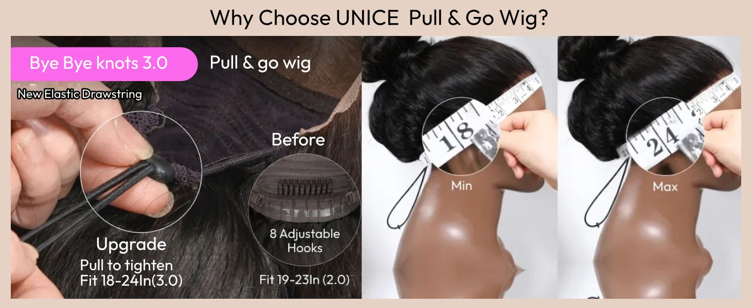 UNice Hair Drawstring Yaki Straight Wig Chestnut Brown Ombre 7x5 Lace Front Human Hair Wigs Pre Cut Pre Bleached Glueless Wig