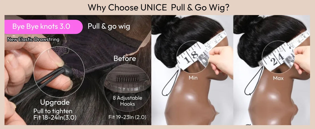 UNice Hair Drawstring Cap 13x4 Human Hair Lace Frontal Wig With Bangs FB30 Balayage Body Wave Wig Pre Everything Glueless Wigs