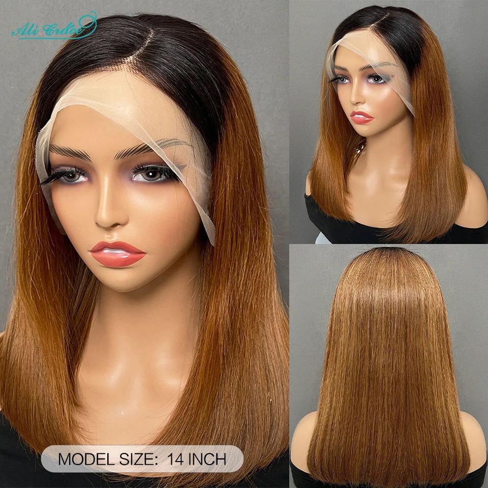 Ali Grace T1B/30 Human Hair Bob Wig 13x4 Full Lace Frontal Wigs for Women Pre Plucked Transparent Lace Frontal Short Bob Wigs