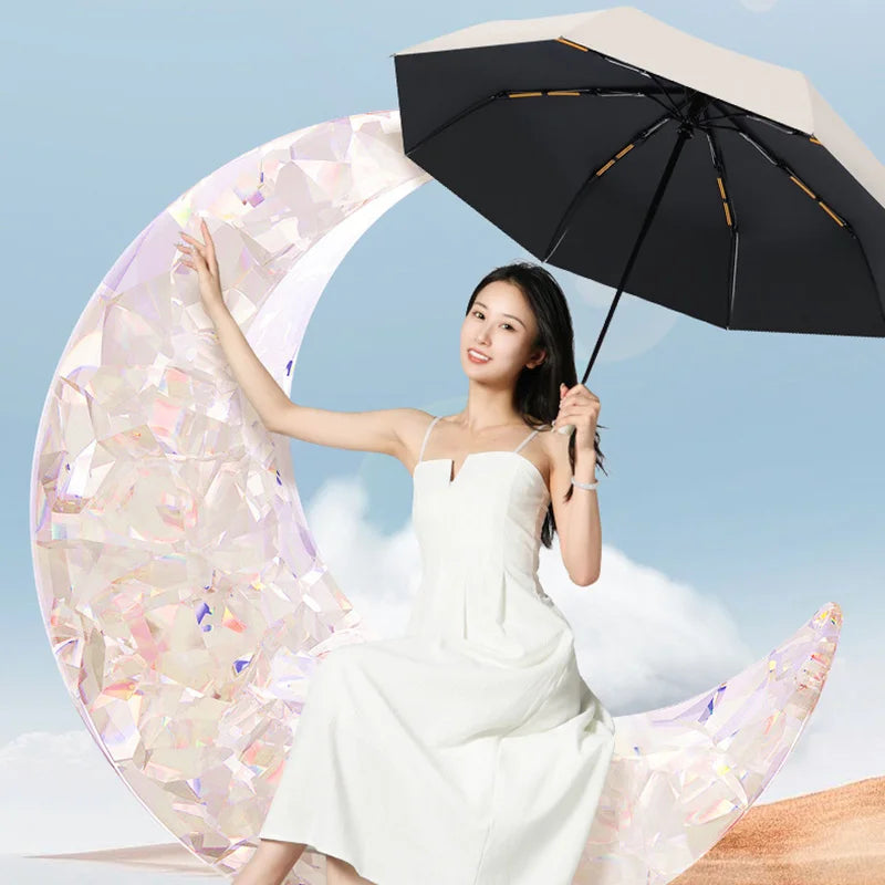 Automatic Umbrella 24 Bone Solid Color Automatic Umbrella Light Collapsible Large Size Outdoor Sunshade Uv Protection New