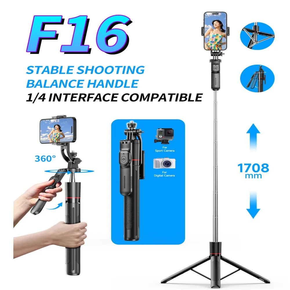 FANGTUOSI New 1.7M Wireless Selfie Stick Tripod Foldable Stand For Gopro Action Cameras Smartphones Balance Steady Shooting Live
