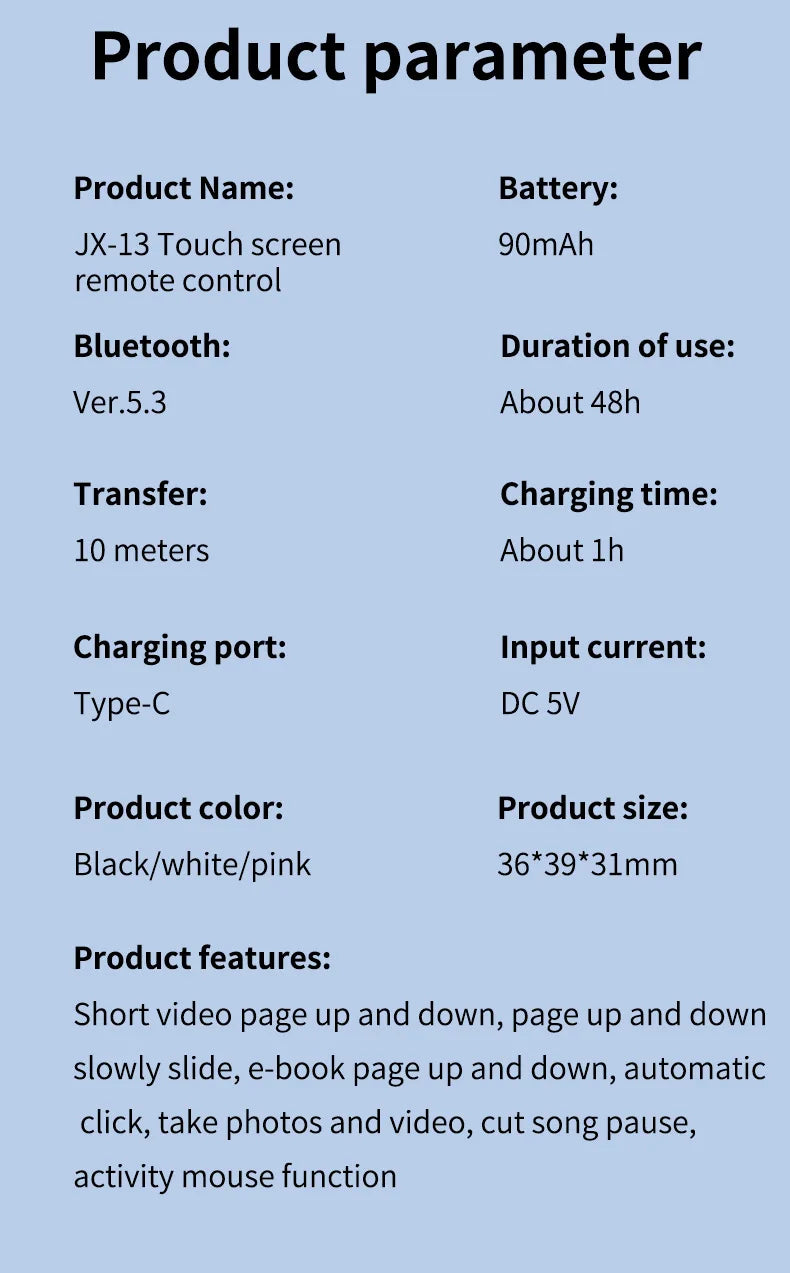 Remote Control Touch Screen Page Turner  for TikTok Bluetooth Camera Video Recording  for iPad iPhone Remote Scrolling Ring