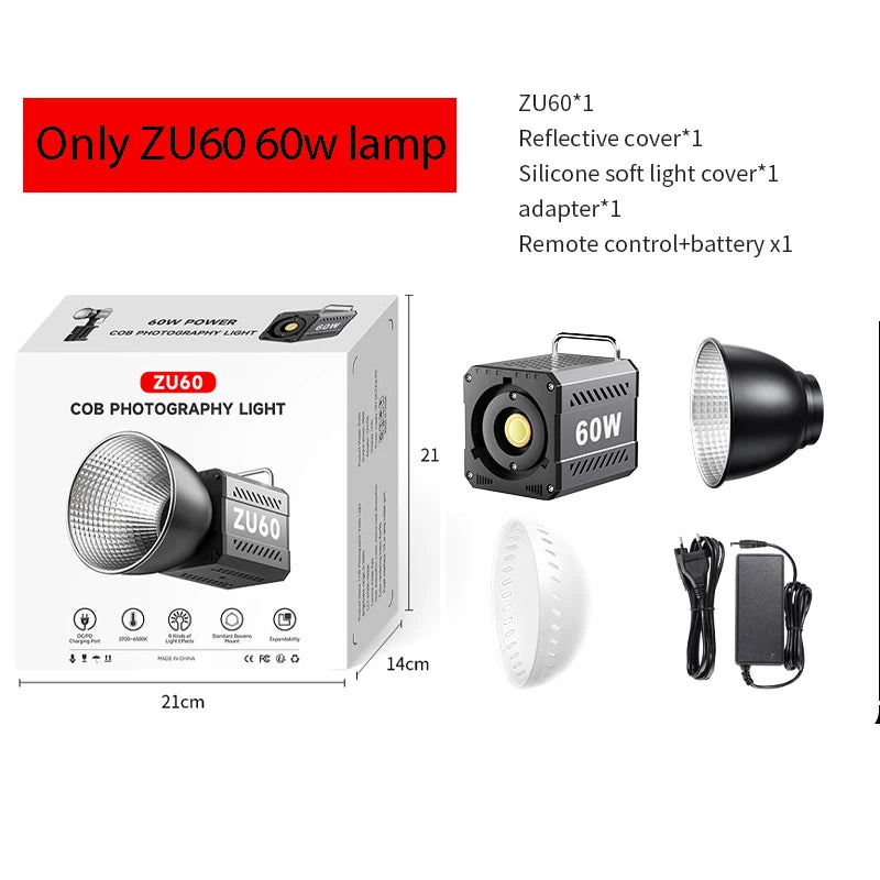 ZU80/ZU60 Photo Studio Light COB Bi-Color 2500-8500K CRI≥95 TLCI≥97 With Diffuser LED Video Lights Fill Lighting