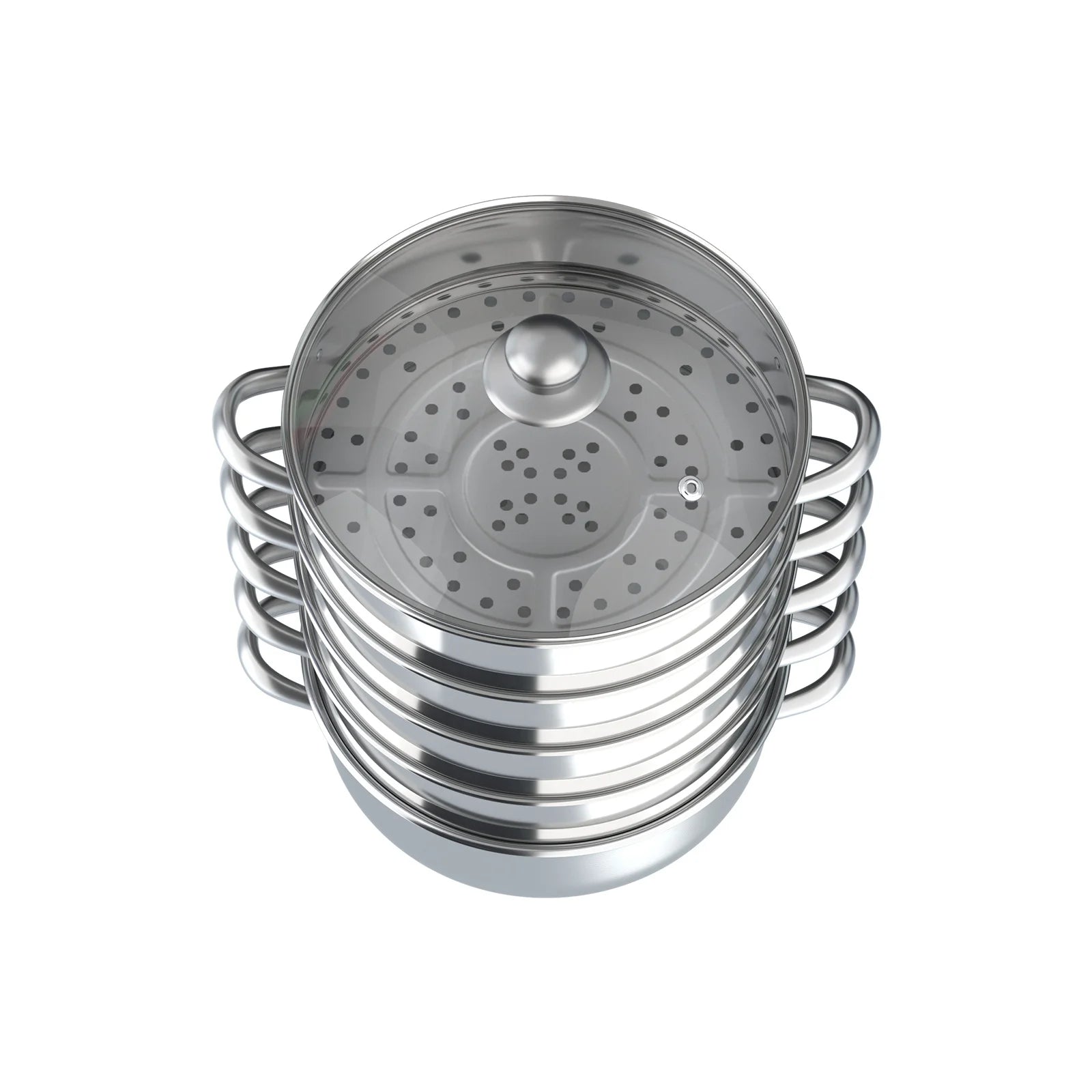 5 Tier  26/28/30/32cm Steame Cooker Steamer Pan Cook Food Veg Pot Stainless Steel Silver w/Glass Lid
