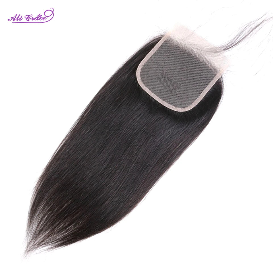 Ali Grace Peruvian Human Hair 3 Bundles With 4x4 Lace Closure 100% Remy Straight Hair Weave Peruvian Straight Hair With Closure