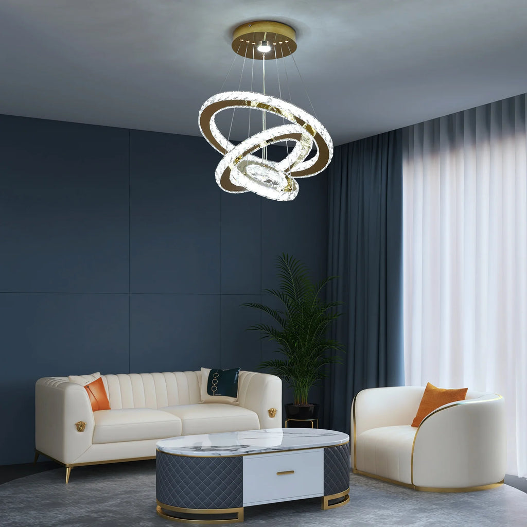 Crystal Pendant Light Living Room Remote Control Gold Chrome Lustre Ceiling Chandeilers Lamp for Bedroom Home Decoration Luminai
