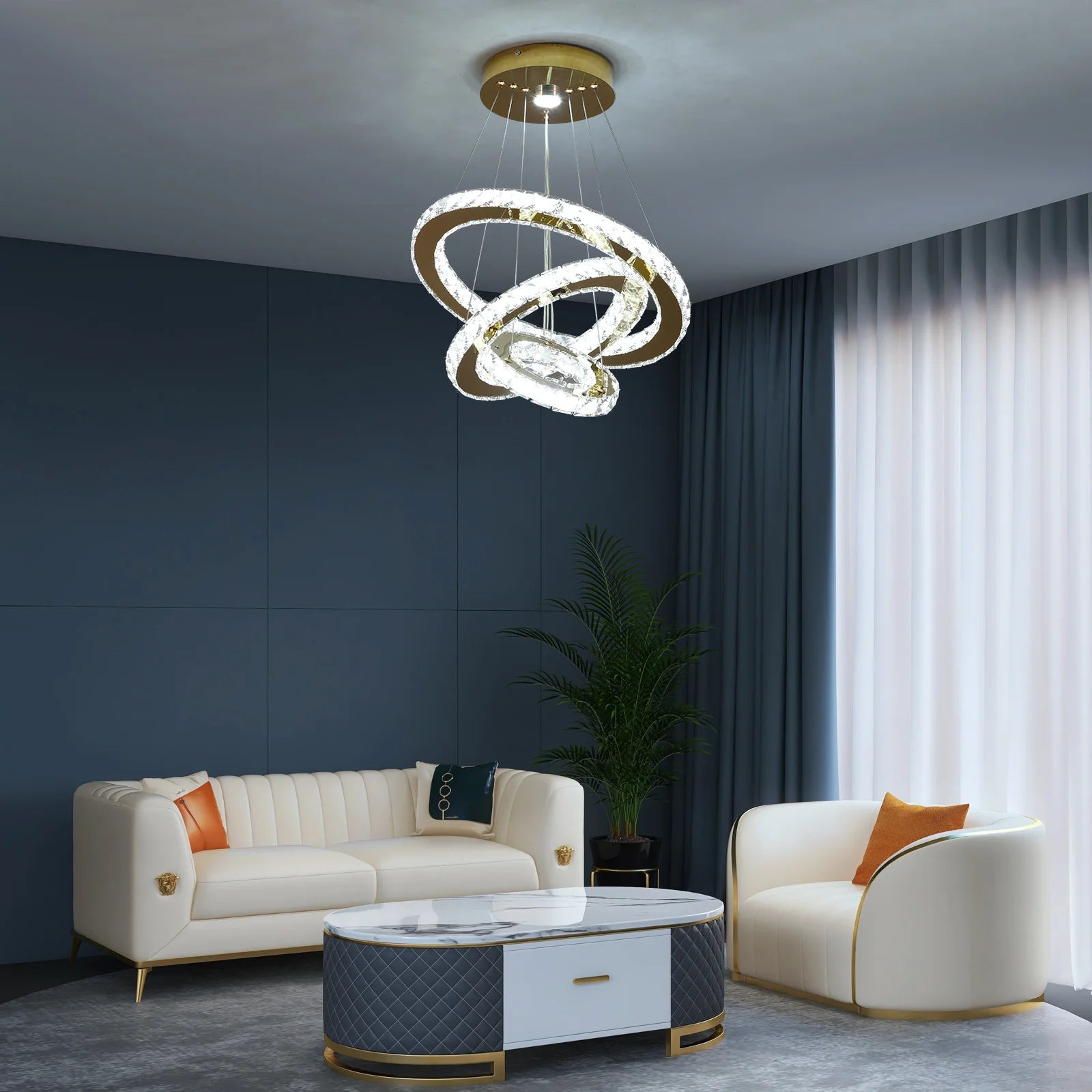 Crystal Pendant Light Living Room Remote Control Gold Chrome Lustre Ceiling Chandeilers Lamp for Bedroom Home Decoration Luminai