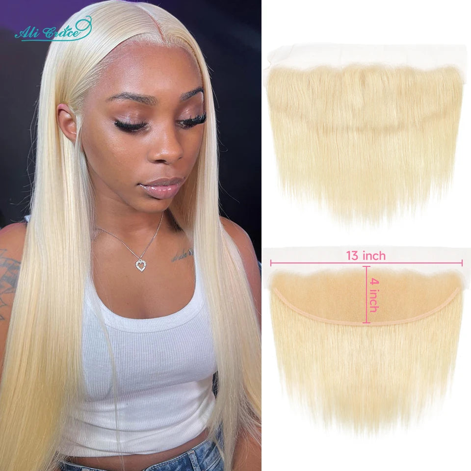 Ali Grace Hair 613 Blonde Color Straight 13x4 Transparent Lace Frontal Brazilian Hair 100% Human Hair Pre Plucked with Baby Hair