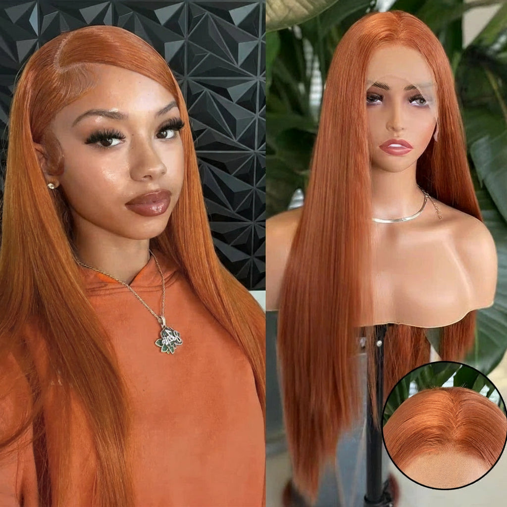 Ginger Auburn Lace Front Wig - Long Straight Synthetic Hair Wig for Women | Natural Hairline Daily Wear