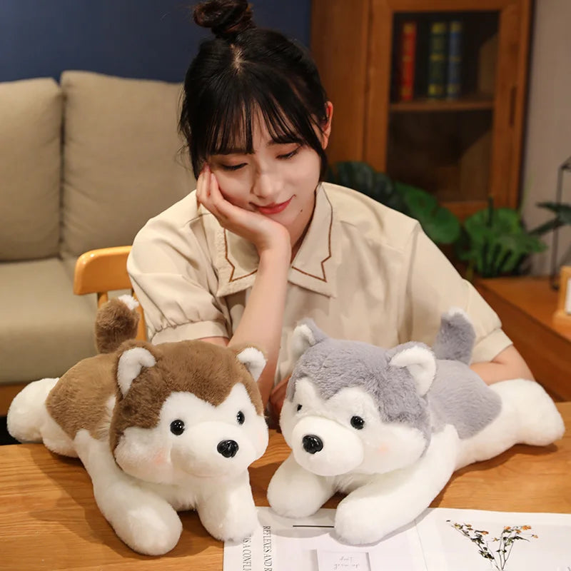 30/40CM Cute Husky Dog Plush Toy Stuffed Animal Soft Kawaii Lying Brown Pet Puppy Pillow Doll Toys for Xmas Gift