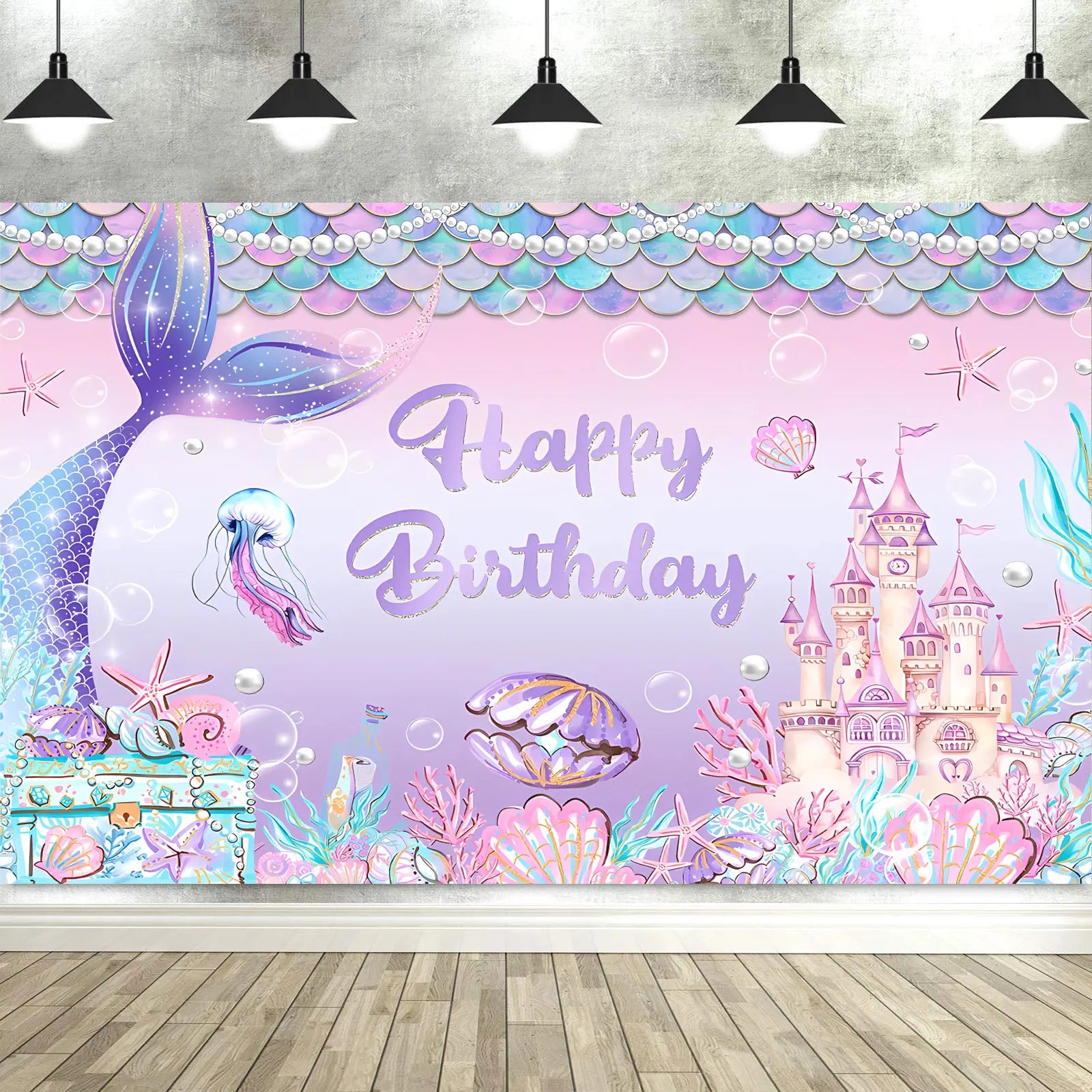 Dewprint Mermaid Backdrop Under The Sea Photography Background Decoration Supplies Girls Princess Birthday Party Banner