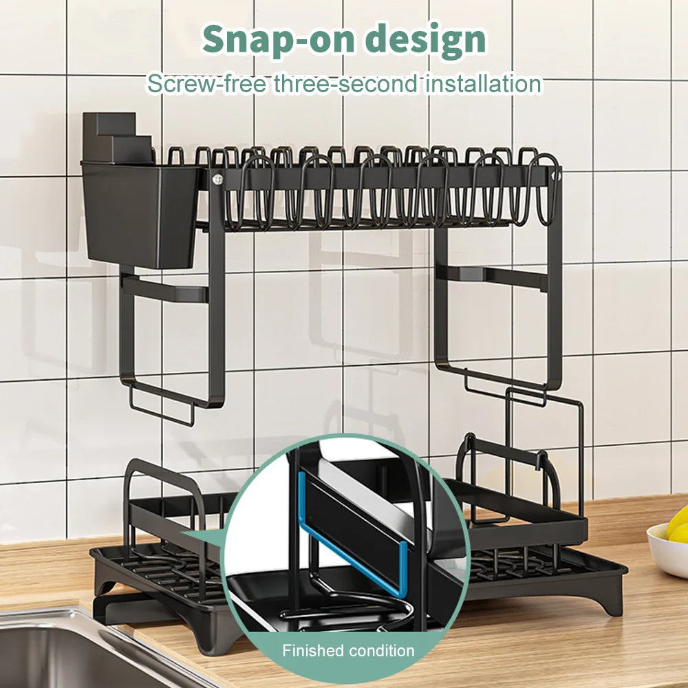 2 tier,dish drying rack,Cutlery rack with spout and draining tray,cutlery holder,cup holder,kitchen countertop storage rack