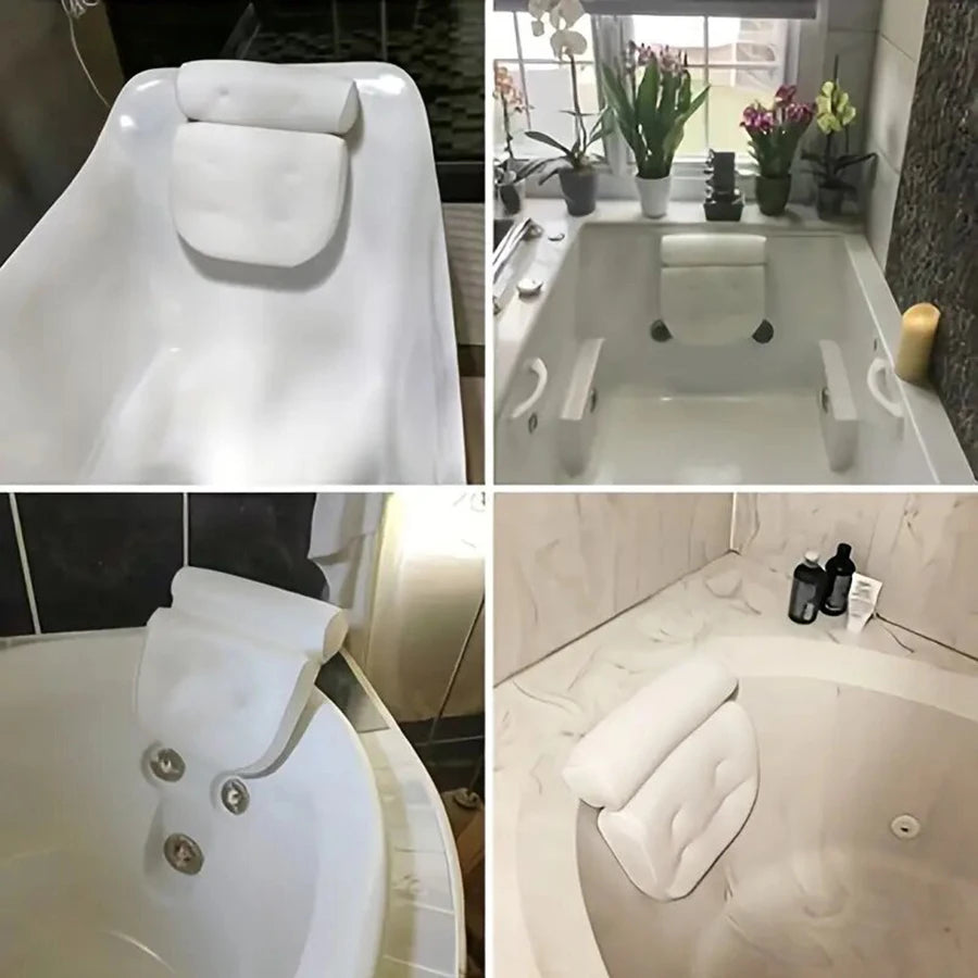 1 spa bathtub pillow with anti slip suction cups for neck and back support, bathtub/bathroom accessory