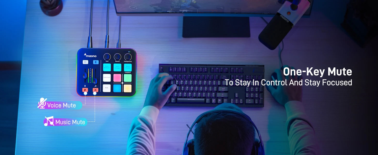 MAONO G1 NEO Gaming Audio Mixer,Custom Sound Effects RGB Streaming with XLR Microphone Audio Interface,for Game Voice,Podcast
