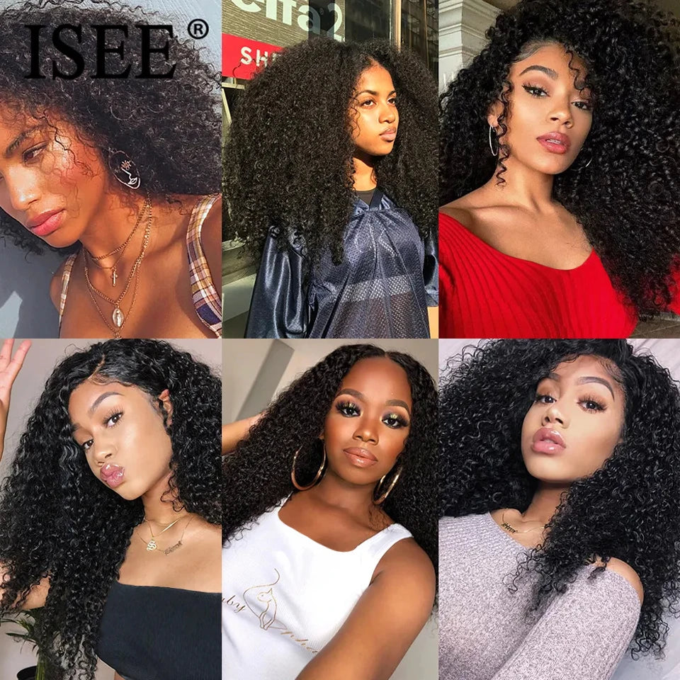 ISEE HAIR Mongolian Kinky Curly Hair Extension 100% Human Hair Bundles Unprocessed Virgin Hair Weaves 1/3/4 Bundles Nature Color