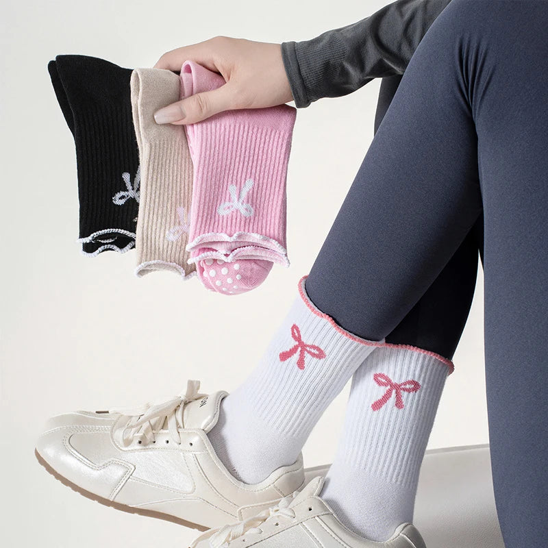 1 pairs of anti-slip grip Pilates socks, pure cotton breathable yoga socks, high elasticity sweat-absorbing mid-calf socks