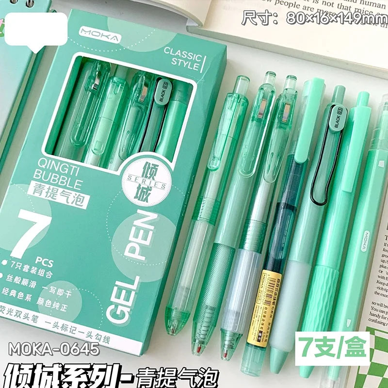 7Pcs/Box Minimalist Transparent 0.5mm Gel Pens Fashion Office Signature Pen Creative Multifunction School Supplies