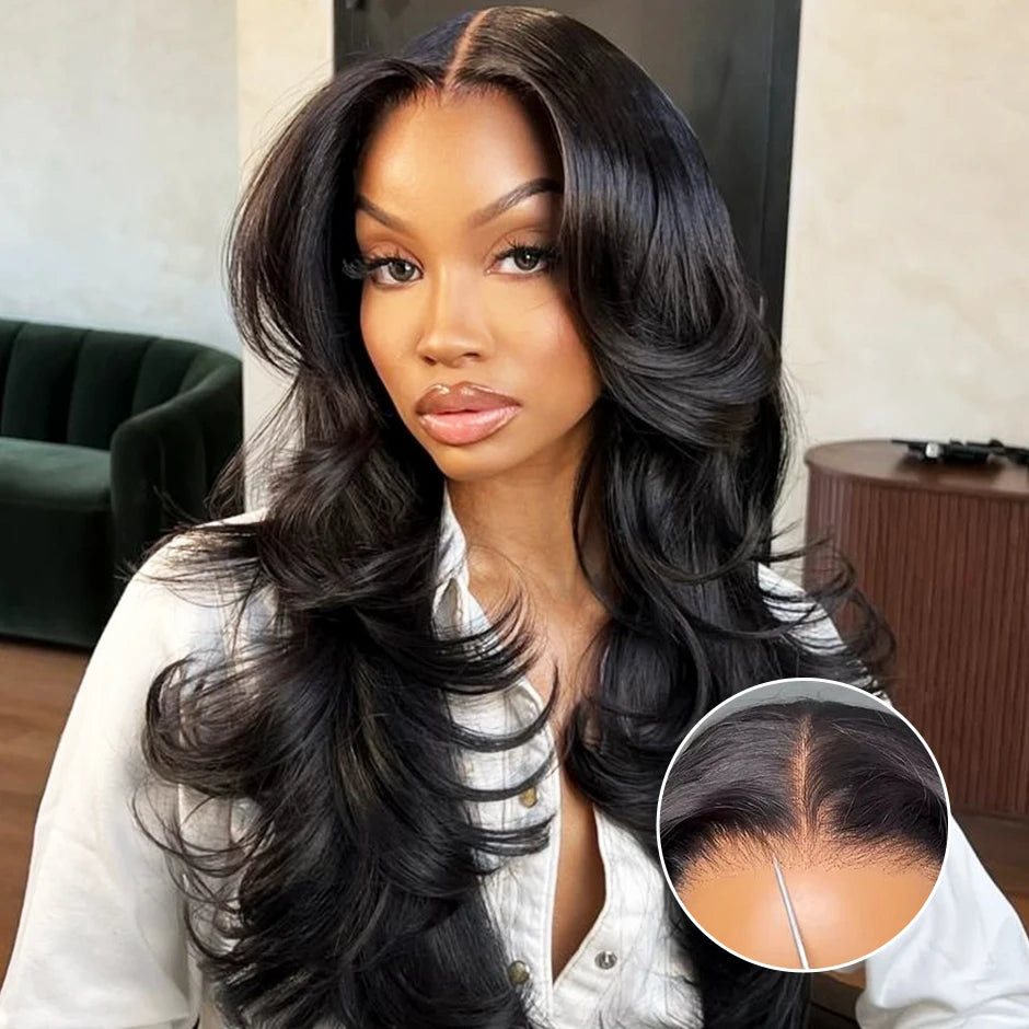 ISEE Hair Layered body wave 7x5 Glueless Wigs Human Hair Ready To Wear Preplucked Wear And Go Wigs ace Front Wigs PreCut Lace