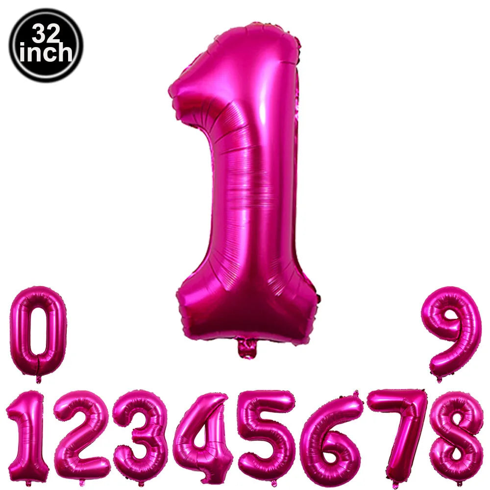 32inch Hot Pink Rose Foil Number Balloons Girls Birthday Pink Large Number Balloon Birthday Wedding Baby Shower Party Decor