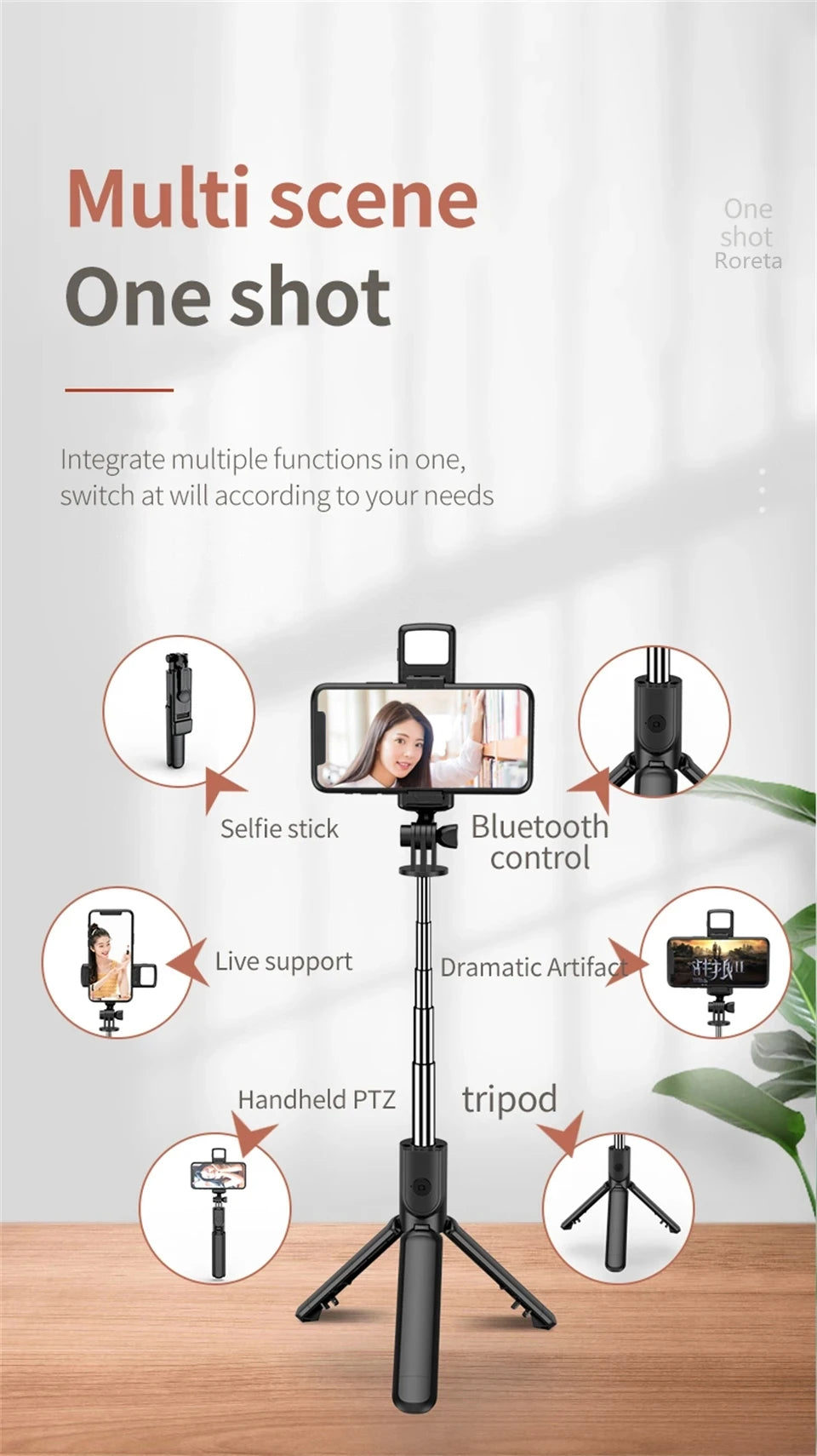 FGCLSY Selfie Stick Tripod with light Extendable Wireless Bluetooth Remote Portable Smartphone Stand Mount For iOS Android Phone