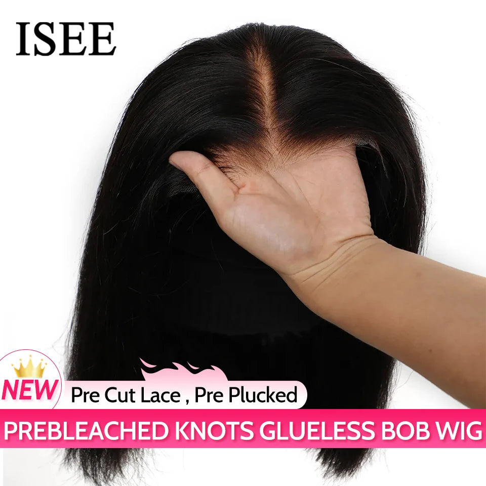 ISEE Hair 7x5 Glueless Bob Wig Lace Front Human Hair Wigs For Women Highlight Straight Wear And Go Glueless Human Hair Wig