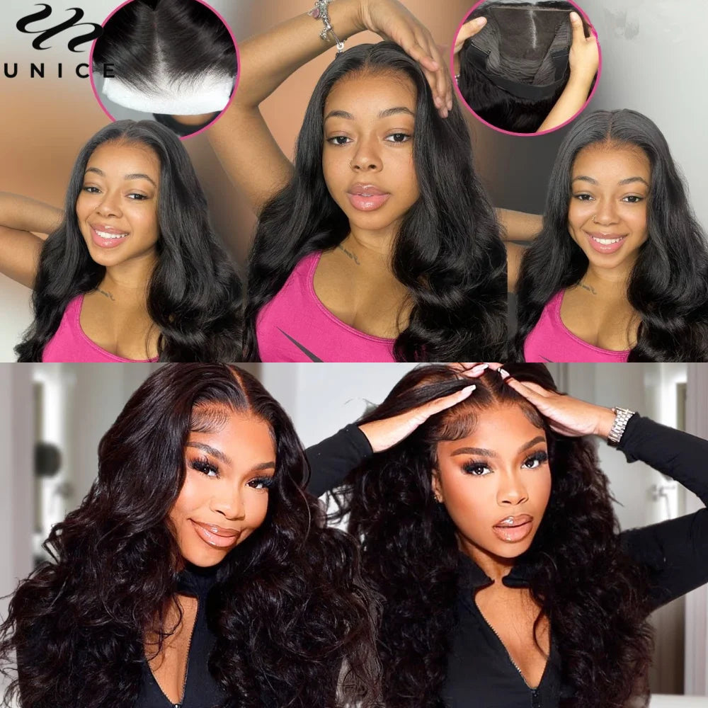 UNice 7x5 Glueless Wig Pre Bleached Pre Cut Pre Plucked Body Wave Human Hair Lace Wig Ready To Wear Go Lace Closure Wig