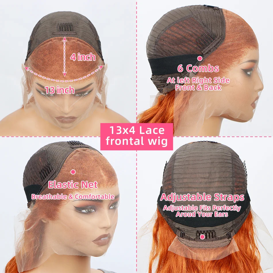 Ginger Orange 13x6 Lace Front Wigs Human Hair Body Wave 13x4 Human Hair Lace Frontal Wigs Transparent Lace Wig For Women