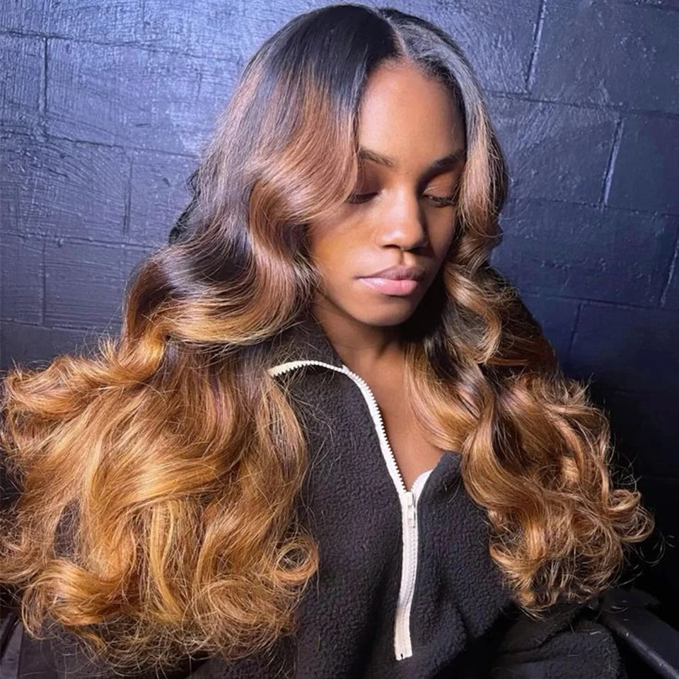 Clearance Sale Cheap Wig Ombre 30 Brown Colored Body Wave Lace Wig Human Hair T Part Lace Wig Human Hair for Women Big Discount