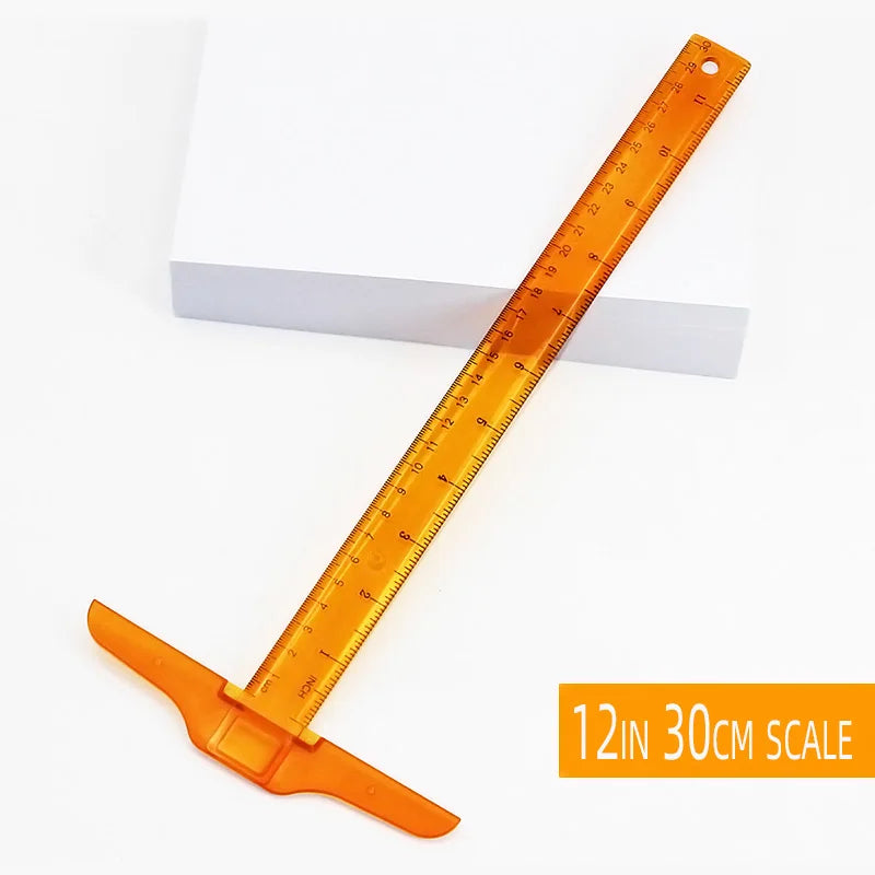 1Pc T-shaped Double Side Scale Ruler Drafting Drawing Tool Plastic School Office Supplies Stationery Accessory 30cm (Inch, Cm)