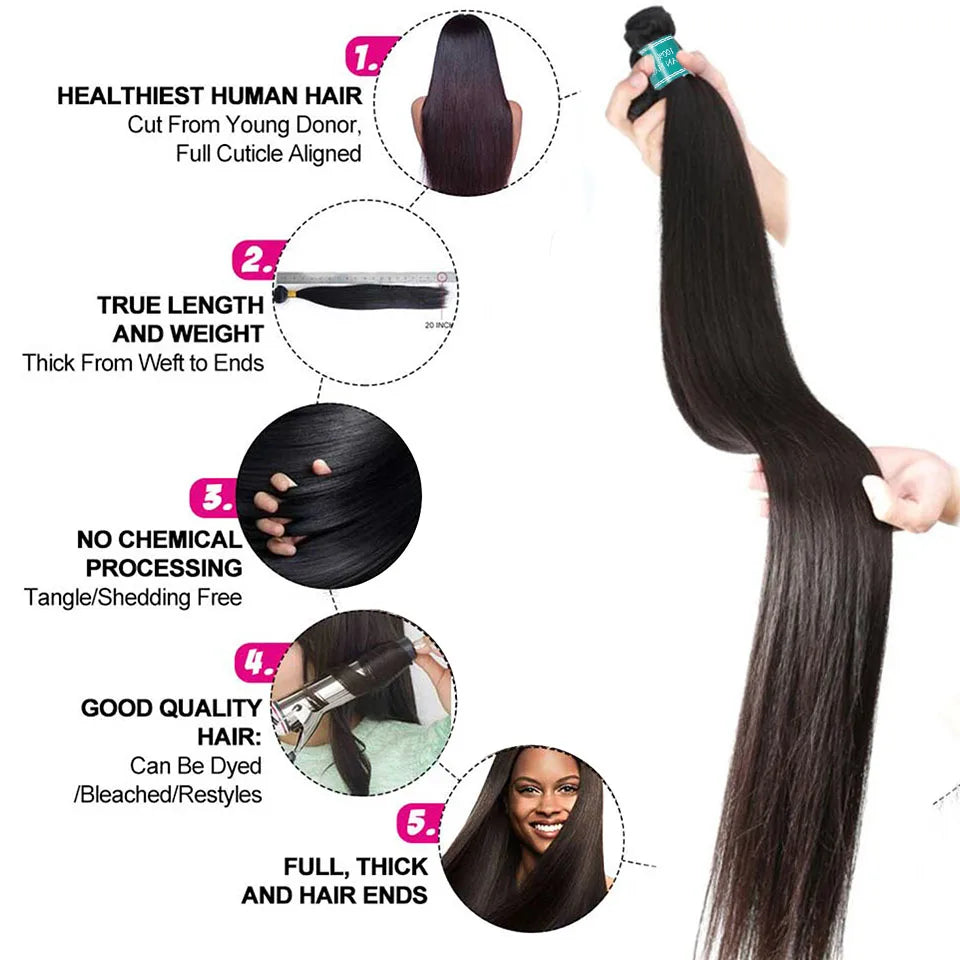 Ali Grace Straight Hair Bundles With Closure 4x4 Closure With Bundle Brazilian Human Hair Weave With Transparent Lace Closure