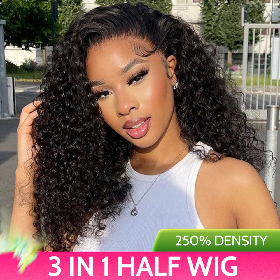 ISEE Hair Wigs Gluless 250 density Water Wave Half Wig Natural Headband Wigs  Flip Over 100% Human Hair Wigs