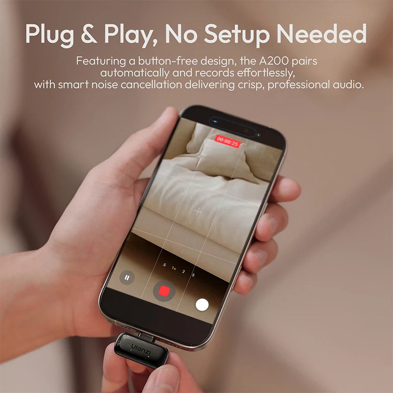 Ulanzi A200 Mini Mic 48kHz/24bit 100m SNR 75dB for Smartphone Camera Livestreaming Street Interview Vlogging Wedding Videography