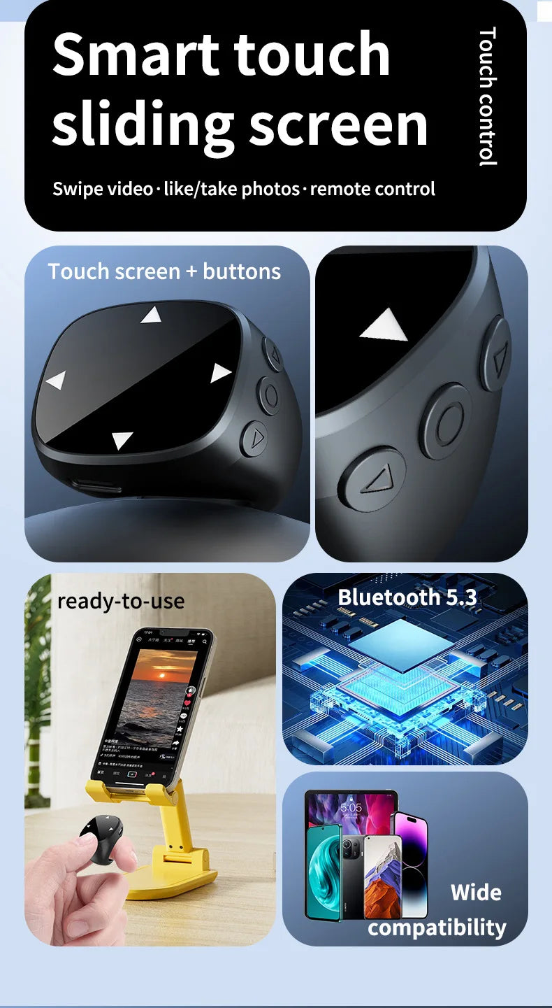 Remote Control Touch Screen Page Turner  for TikTok Bluetooth Camera Video Recording  for iPad iPhone Remote Scrolling Ring