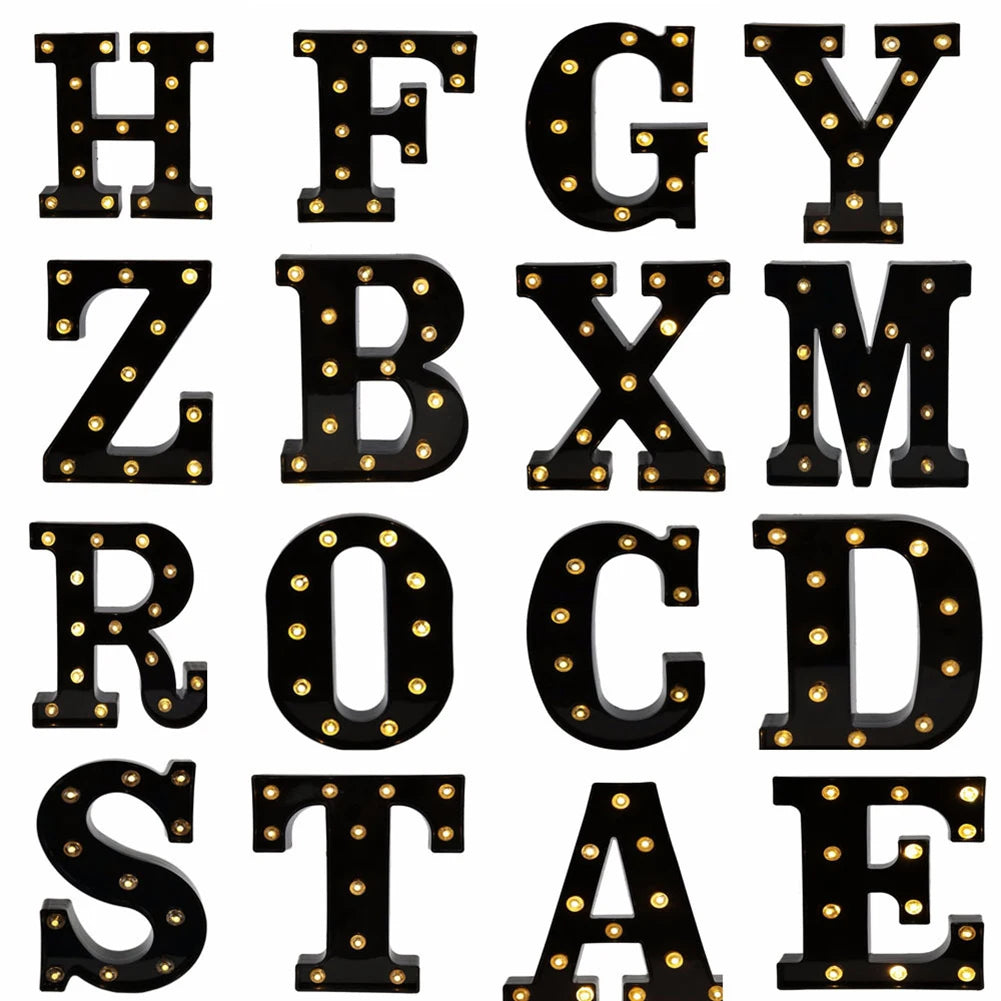 Newly Design Led Letters Lights 26 Alphabet Black Decorative Marquee Lamps for Wedding Party Birthday Home Bar Decoration
