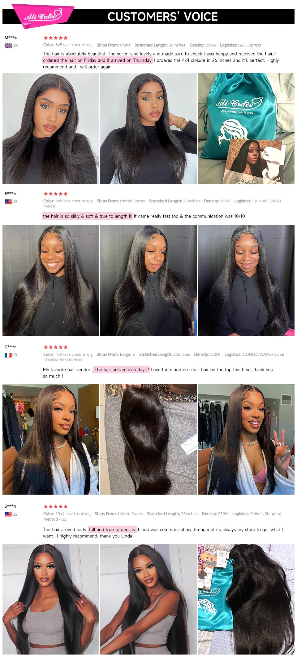 AliGrace Pro-Series Straight Hair 5x6 Lace Closure Wig 30 Inch Straight Remy Human Hair Wigs Pre-Plucked Longer and Thicker Wigs