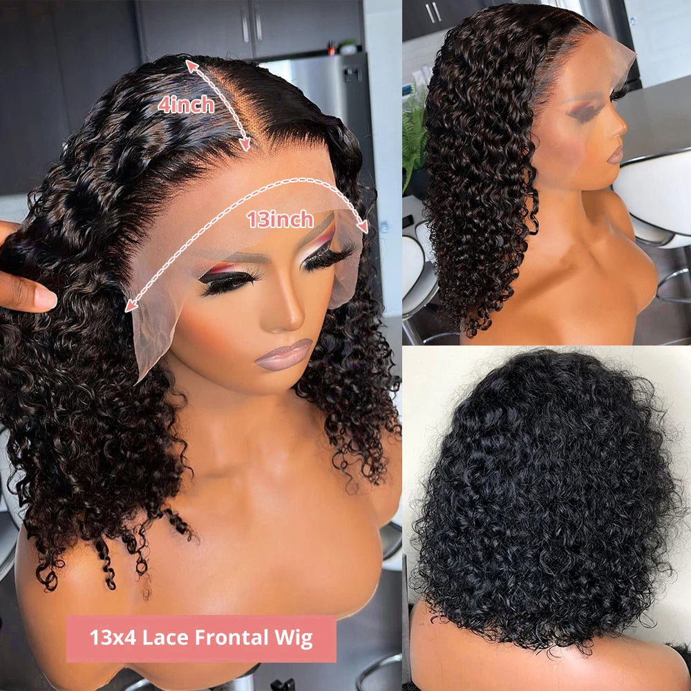 250 Density Water Curly Short Bob Wig Glueless Human Hair Brazilian Deep Wave 13x4 13x6 HD Lace Frontal Human Hair Wig For Women
