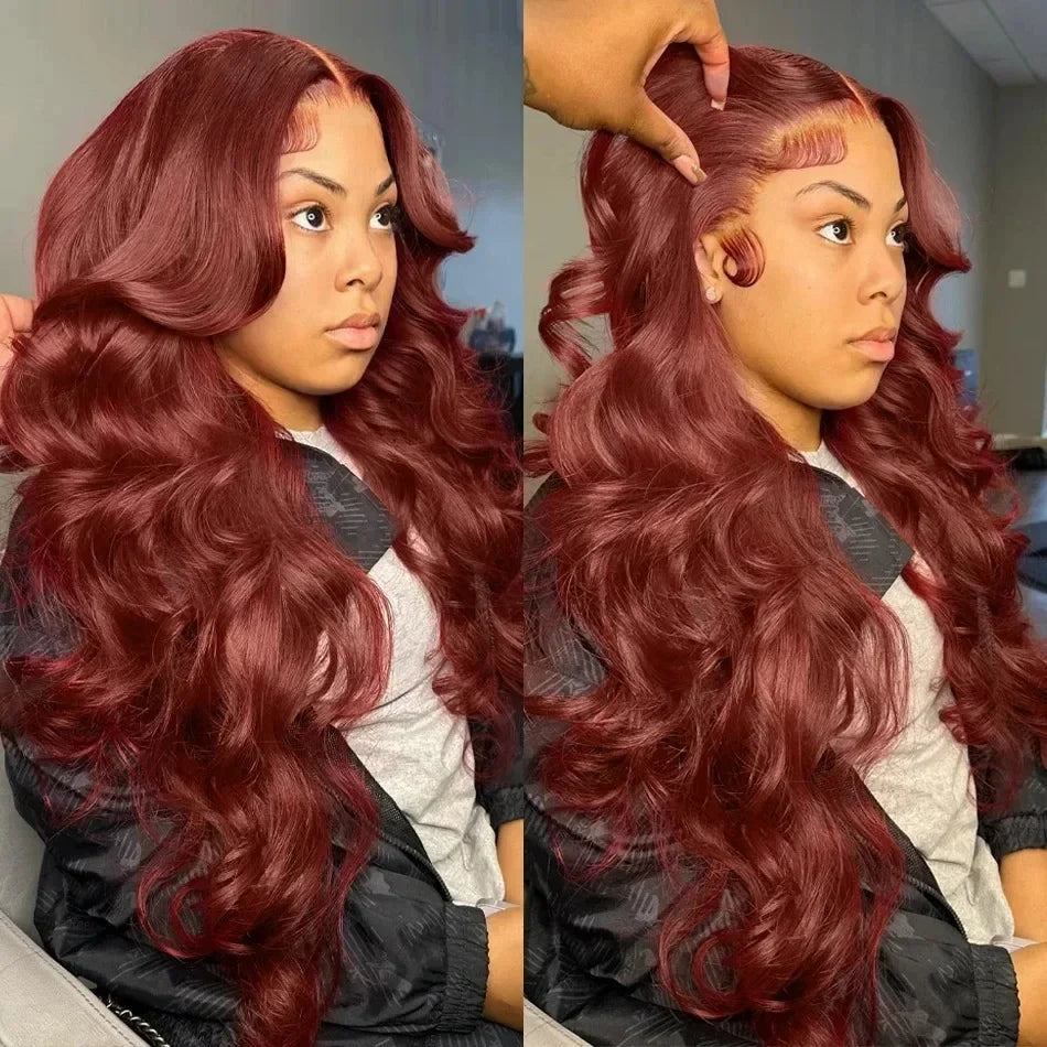 34 Inch Reddish Brown 13x4 Lace Front Human Hair Wigs Brazilian 180% Body Wave HD Lace Frontal Wig 100 Human Hair Wigs For Women