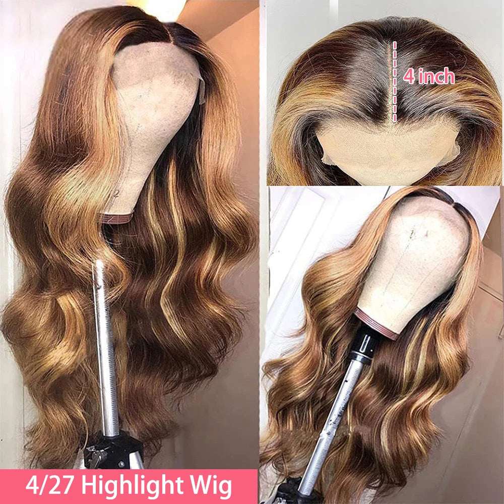 Premium HD Lace Frontal Wig - Honey Blonde Highlight Body Wave Human Hair Wig 13x4 13x6 Glueless Pre-Plucked