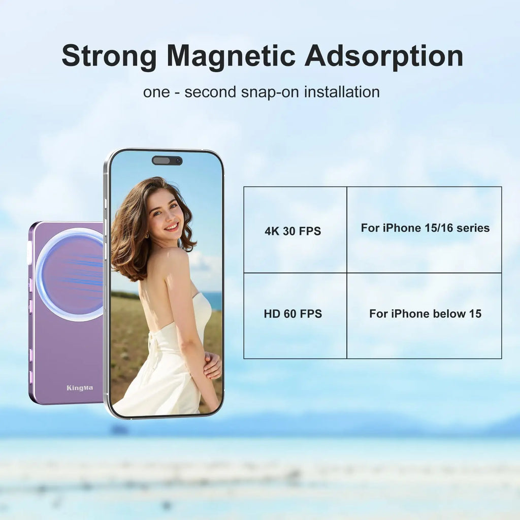 KingMa Magnetic Phone Vlog Selfie Touchscreen Monitor, with Zoom, Wireless Recording, Phone Rear Camera for iPhone Selfie TikTok
