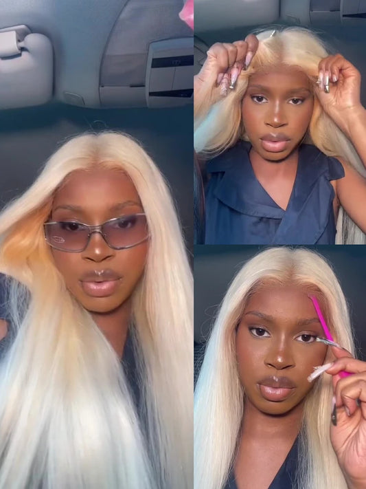 613 Glueless Wigs Human Hair 5x5 Lace Closure Wig Remy Straight Blonde Pre Plucked Glueless Wig 100% Human Hair Wigs Ready To Go