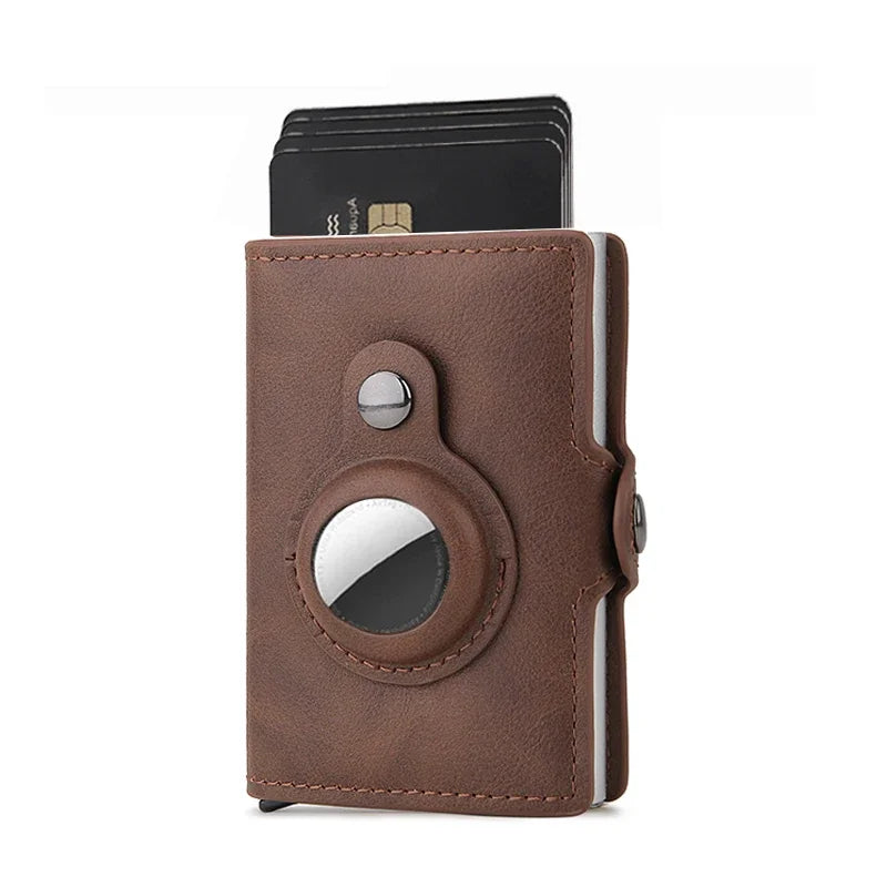 Men Wallet for Apple Airtag RFID Blocking Card Holder  Air Tag Wallet Business Pop Up Slide Cardholder Case with Zip Coin Purse