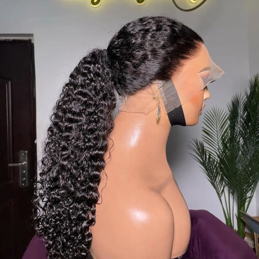 Black Color 13X4 HD Lace Frontal Synthetic Wig For Women Ponytails Deep Curly Preplucked With Baby Hair Cosplay Daily Drag Queen