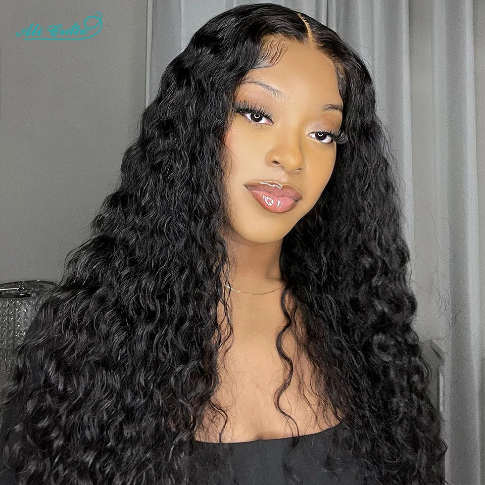Ali Grace Water Wave Hair 13x5x1 Lace Part Human Hair Wigs For Womem Pre-plucked Hairline Natural Water Wave Human Hair Wigs