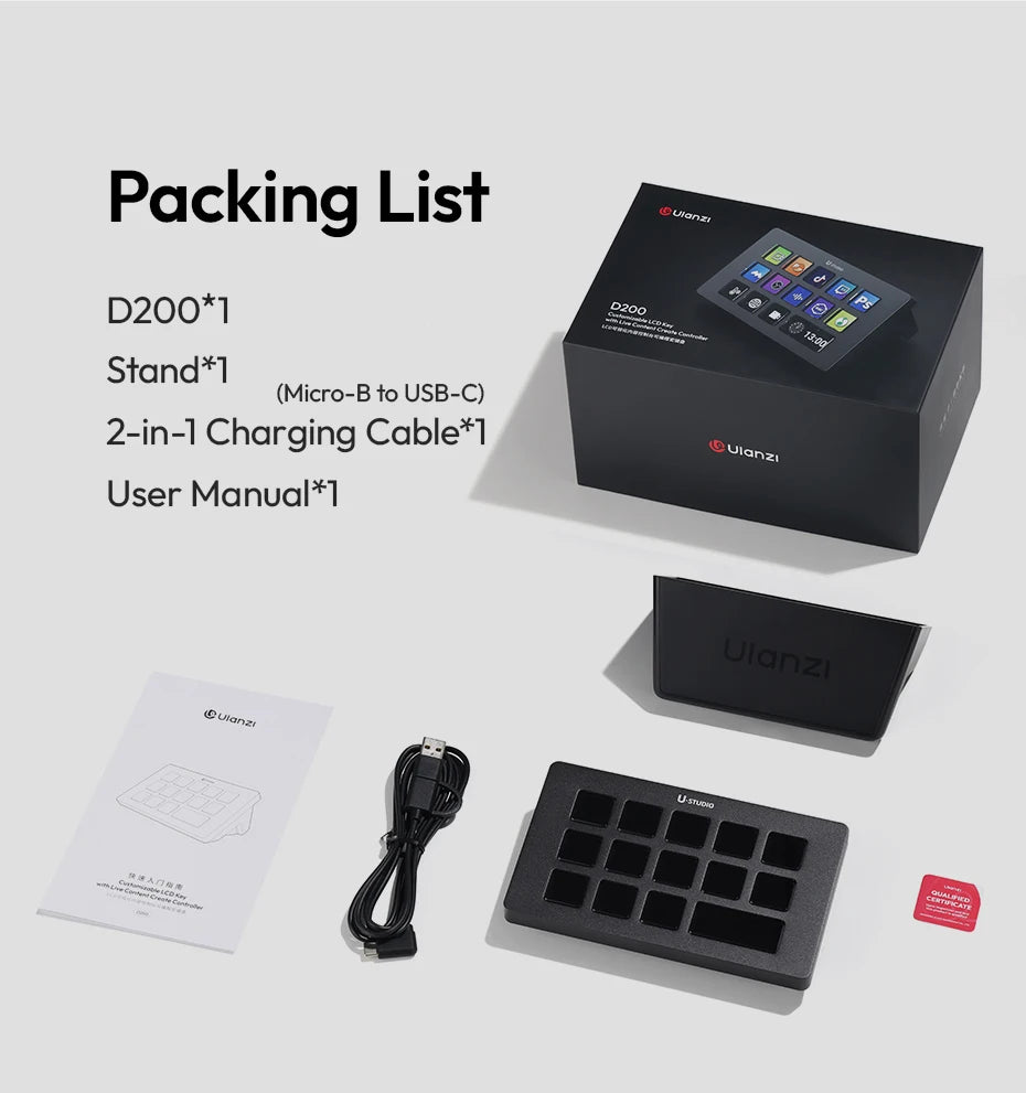 Ulanzi D200 Live Streaming Controller 13 LCD Keys for Vlog Content Creation Photo Video Editing Gaming Office Work
