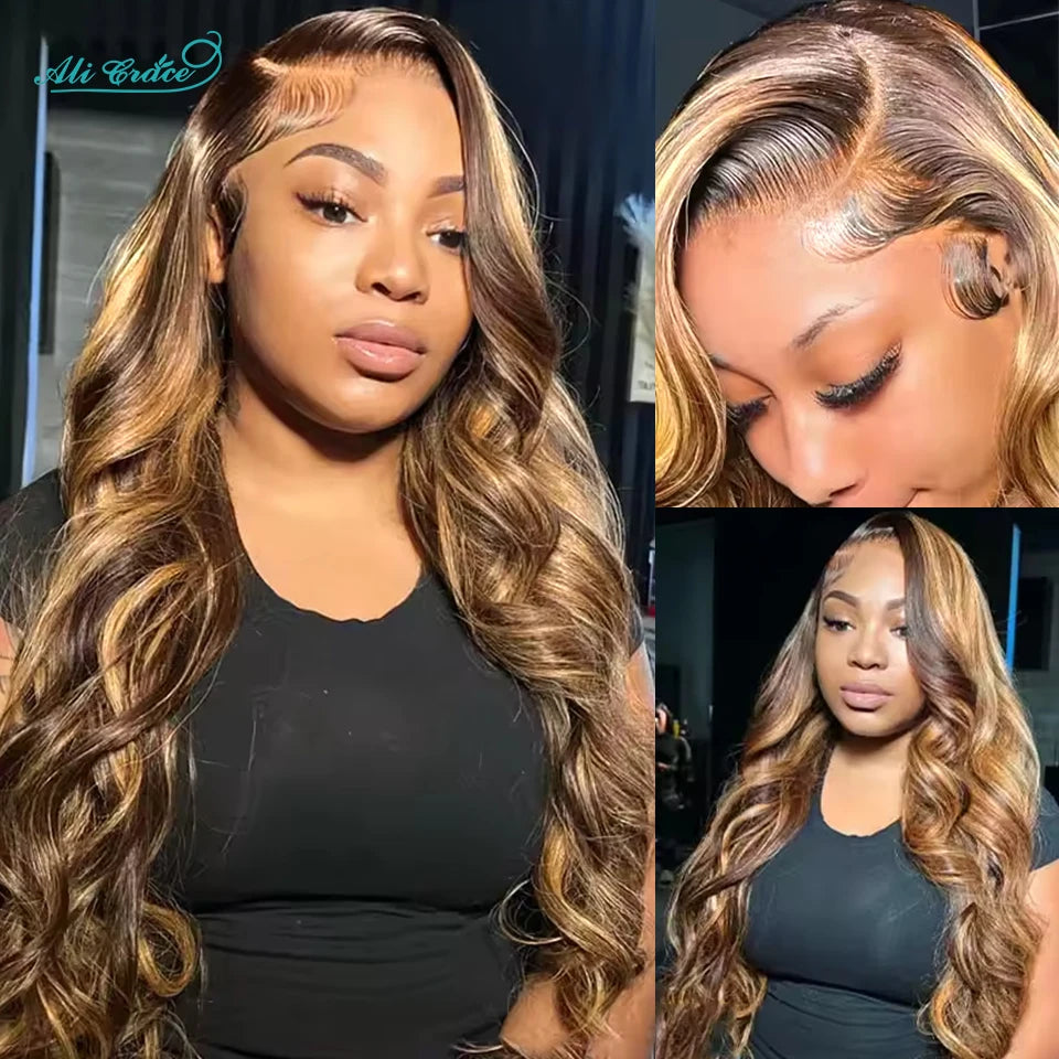 Ali Grace Body Wave Lace Front Human Hair Wigs Highlight Brown Body Wave 4x4 Lace Closure Wig 13x4 Lace Front Wigs for Women