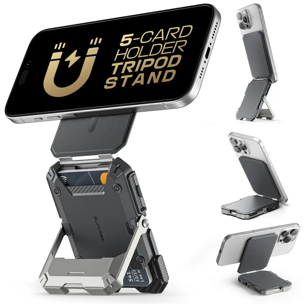 SUPCASE Magnetic Tripod Phone Stand Credit Card Holder for iPhone 16/15/14/13/12 Adjustable Phone Stand Compatible with MagSafe