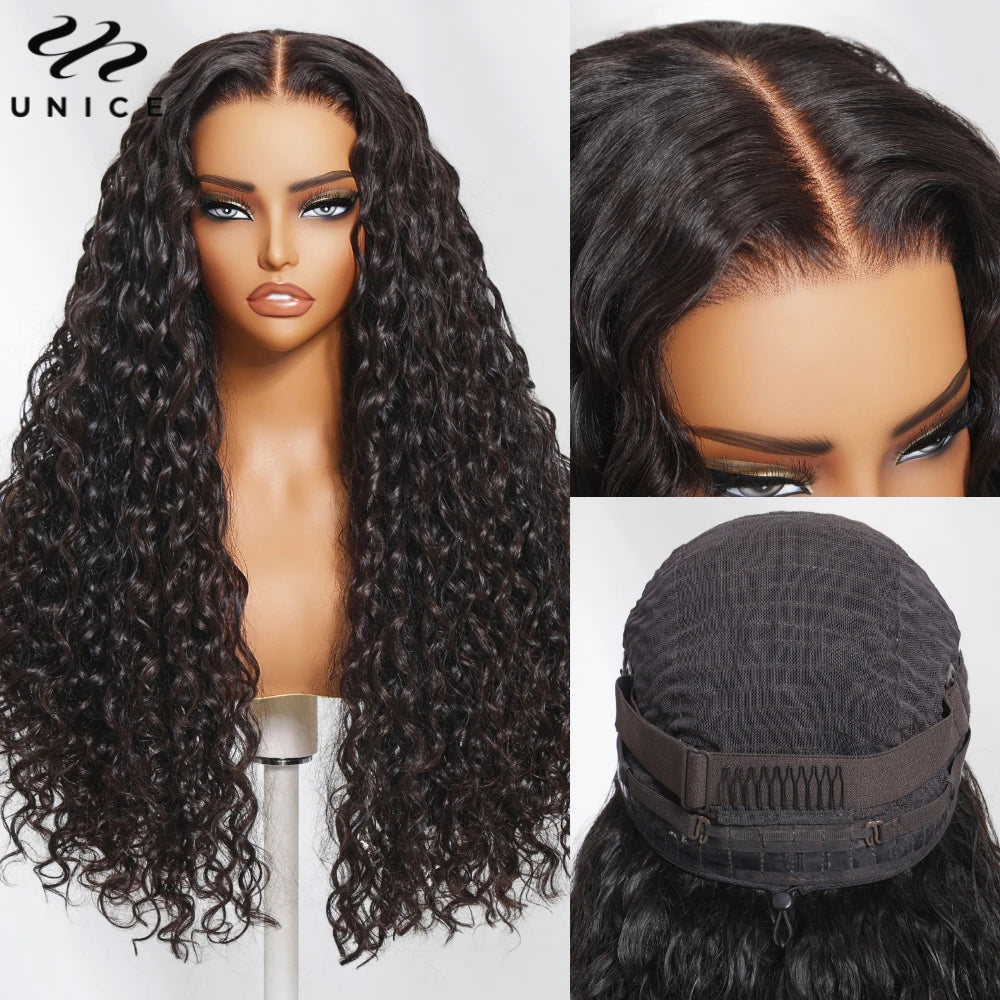 Unice Hair 13x4 Water Wave Wig With Drawstring Pre Everything Human Hair Lace Frontal Wig Put On & Go Glueless Wig