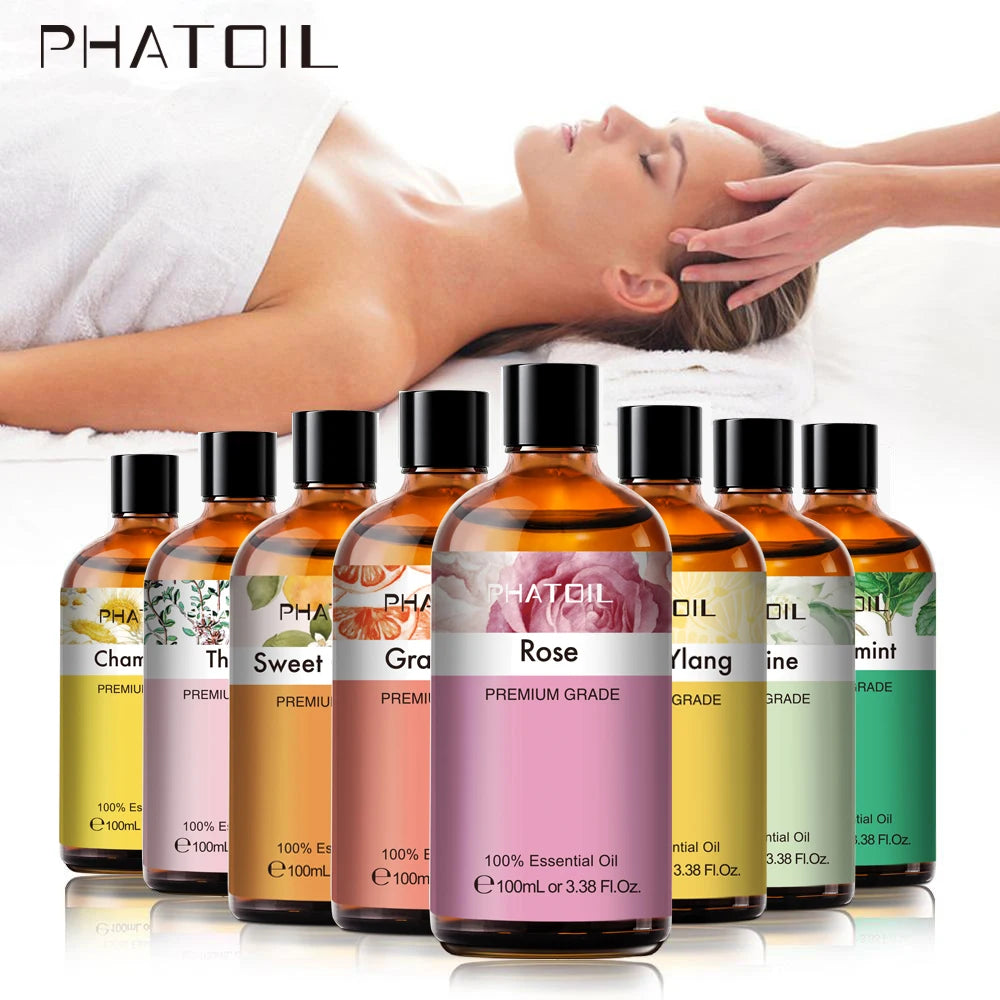 PHATOIL 100ML Spearmint Pure Natural Rose Essential Oils for Humidifier Diffuser Spa Massage Clove Bud Oregano Helichrysum